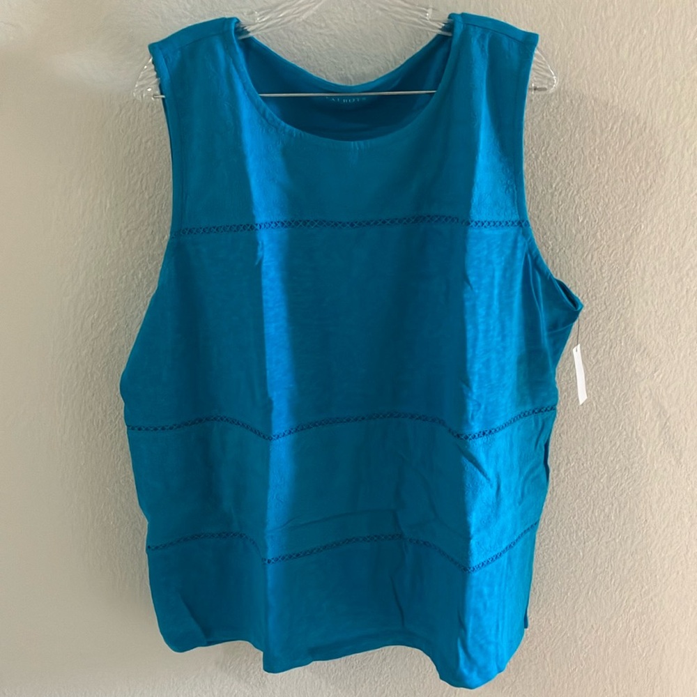 Talbots Eyelet Trim 100% Cotton Shell/Tank‎ Caribbean Sea Blue S 3X- NWT - Picture 2 of 7